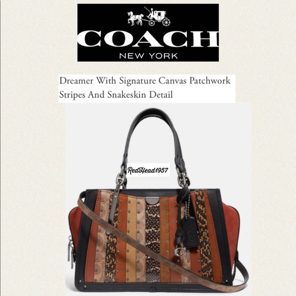 Coach Swagger Signature Canvas Patchwork Stripes Snake Details Satchel Bag NWT! - Picture 1 of 12